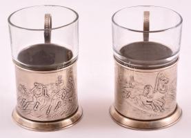 Szamovár pohár üveg betéttel, 2 db (trojka lovas szán)