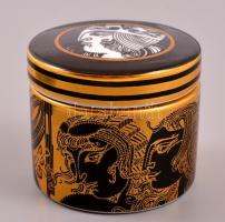 Hollóházi Szász Endre által tervezett mintával díszített tálka és tégely tetővel, matricás, jelzett,...