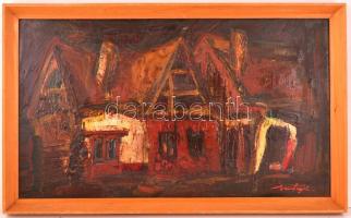 Weintrager Adolf (1927-1987): Esti faluvég, olaj, farost, jelzett, fa keretben, 40×70 cm