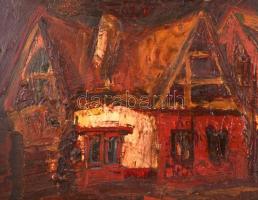 Weintrager Adolf (1927-1987): Esti faluvég, olaj, farost, jelzett, fa keretben, 40×70 cm