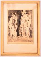 Szász Endre (1926-2003): Útonállók, rézkarc, papír, jelzett, paszpartuban, üvegezett fa keretben, 38...