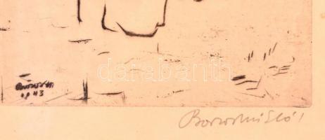 Borsos Miklós (1906-1990): Ima, rézkarc, papír, jelzett, paszpartuban, üvegezett fa keretben, 15,5×1...