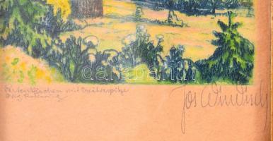 Windisch, Josef (1884-1968): Partenkirchen mit Dreitorspitze, színezett rézkarc, papír, jelzett, üve...