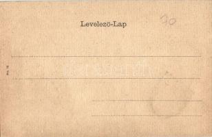 Budapest VII. Keleti pályaudvar, vasútállomás, Baross szobor. Címeres Art Nouveau litho keret