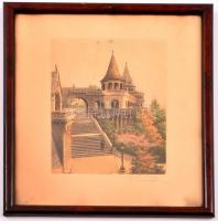 Victor Valéry (1889-1910): Halászbástya, színezett rézkarc, papír, jelzett, üvegezett fa keretben, 2...