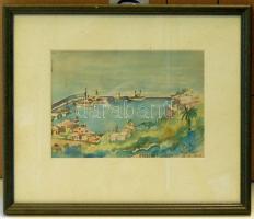 1947 Gesztődi Guidó: Capoi kikötő; szignált akvarell keretben 32x27cm