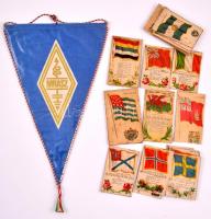 Magyar Népköztársaság asztali zászló + idegen országok zászlói textilkártyákon, 26 db