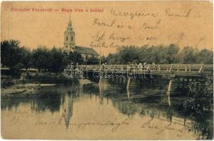 1909 Facset, Facsád, Faget; Bega folyó, híd, Görögkeleti ortodox templom. W. L. (?) 1419. Kiadja Klein Dávid / Bega river with bridge, Greek Orthodox church