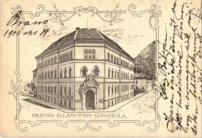 1900 Brassó, Kronstadt, Brasov; Állami ipari szakiskola, szecessziós művészlap / industrial school. Art Nouveau (vágott / cut)