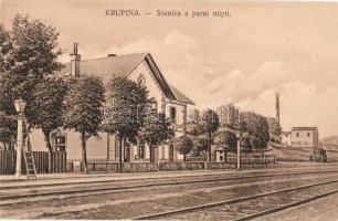 Korpona, Krupina; Stanica a parní mlyn / Vasútállomás, létra, gőzmalom / Bahnhof / railway station, ladder, steam mill
