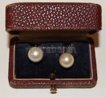 Századeleji 1 pár folyami gyöngy fülbevaló 14K arany foglalatban, eredeti régi ékszerdobozban