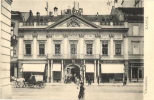 1906 Kassa, Kosice; Városháza, Maurer Adolf üzlete, Gyógyszertár. Kiadja Nyulászi Béla / town hall, shops, pharmacy
