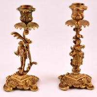 Neobarokk réz gyertyatartó párban. Férfi és női figurális díszítéssel 21 cm