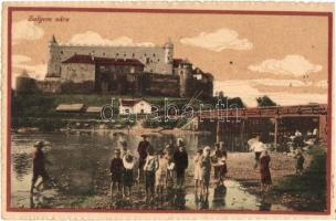 Zólyom, Zvolen; vár, vasútállomás, sorompó, híd / Zvolensky zámok / castle, railway station, barrier, bridge