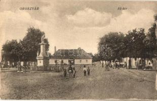 Oroszvár, Rusovce (Pozsony, Pressburg, Bratislava); Fő tér, Szentháromság szobor. Kiadja Preisak György / main square, Trinity statue (EK)