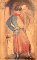 Bertalan Albert (1899-1957): Divatos hölgy. Vegyes technika, papír (kopásokkal), jelzett, üvegezett keretben, 43×25 cm