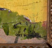 Olvashatatlan jelzéssel: Utcarészlet. Olaj, falemez, keretben, 10×12 cm