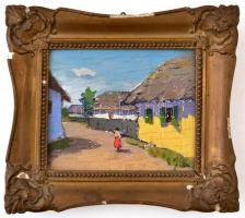 Olvashatatlan jelzéssel: Utcarészlet. Olaj, falemez, keretben, 10×12 cm