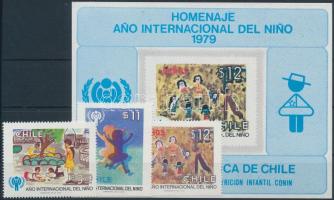 1979 Nemzetközi gyermekév, gyermekrajz sor + blokk, International year of children, drawings set + block Mi 913-915
