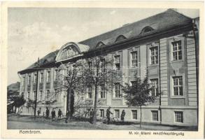 Komárom, Komárno; M. kir. állami rendőrkapitányság, kerékpáros férfi. Kiadja Hacker Dezső / police station, man with bicycle (EK)