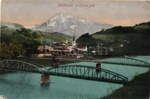 1917 Alsókubin, Dolny Kubín; kilátás Chocs (Chocské vrchy) felé, híd. Kiadja Neumann József / general view, mountains, bridge (EK)