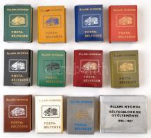 Bélyeggel kapcsolatos minikönyv-gyűjtemény: a Magyar postabélyegek 11 kötete + 1 kötet: Bélyegblokkok gyűjteménye; vászonkötésben, jó állapotban.