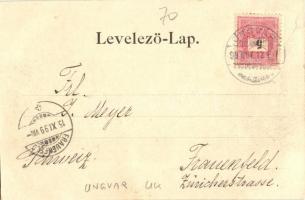 1899 Ungvár, Uzshorod, Uzhorod; utcakép, Katolikus templom, Gyógyszertár, Mittelmann S. üzlete / str...