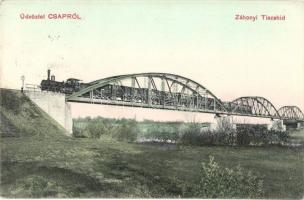 1912 Csap, Chop; Tisza híd Záhonynál, gőzmozdony. Kiadja Glück Imre / railway bridge by Záhony (Hungarian-Ukrainian border), locomotive (EK)