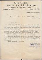 1948 Bp., Király József Autó- és Gépüzeme fejléces levélpapírjára írt levél