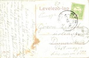 1916 Nagymegyer, Calovo, Velky Meder; Református templom a fasorral. W. L. (?) No. 102. / street vie...