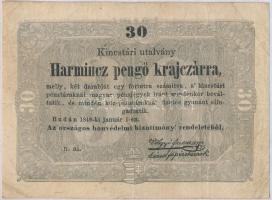 1849. 30kr Kossuth bankó T:III- tűly. Adamo G103
