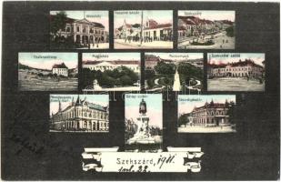 1911 Szekszárd, Városház, Kaszinó bazár, tisztviselőtelep, megyeház, Garay szobor, takarékpénztár, Múzeumpark, Szekszárd szálló, Pénzügyi palota (Dicenty-ház). Fekete Hugó kiadása