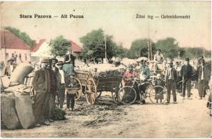 1915 Ópazova, Alt Pazua, Stara Pazova; Gabona vásár a téren árusokkal, piac / Zitni trg / Getreidemarkt / grain market with vendors