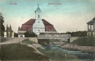 1912 Tótsóvár, Sóvár, Solivar; templom, híd. Divald Károly fia / church, bridge (EK)