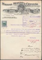 1920 Bp., Magyar Mérleg és Gépgyár Részvénytársaság fejléces levélpapírjára írt levél okmánybélyeggel