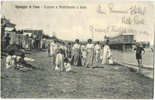 1914 Fano, Spiaggia, Capanni e Stabilimento a mare / bathing people, beach, sunbathing. Fot. Baviera (kissé ázott sarok / slightly wet corner)