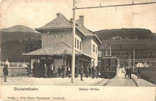 Innsbruck, Stubaitalbahn, Stubaital Station Wilten, Wilten-Stubai / Stubai Valley Railway, narrow gauge railway, ladder, tram. Verlag v. Fritz Gratl (EK)