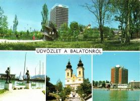 4 db MODERN balatoni városképes lap, Siófok, Balatonalmádi / 4 modern Hungarian town-view postcard f...