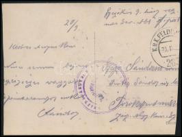 1916 A 9. sz. Nádasdy huszárezred katonái lovaskocsin hátoldalon az ezred pecsétjével, oldalt levágo...