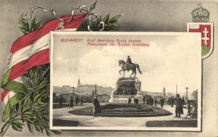 1915 Budapest V. Gróf Andrássy Gyula szobor. Magyar zászlós és címeres keret / Hungarian flag and coat of arms frame