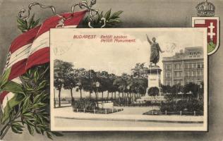 1916 Budapest V. Petőfi szobor. Magyar zászlós és címeres keret / Hungarian flag and coat of arms frame (EK)