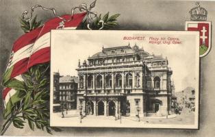 Budapest VI. M. kir. Opera. Magyar zászlós és címeres keret / Hungarian flag and coat of arms frame