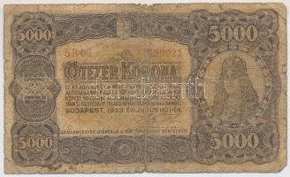 1923. 5000K "Magyar Pénzjegynyomda Rt. Budapest" T:III-,IV Adamo K39