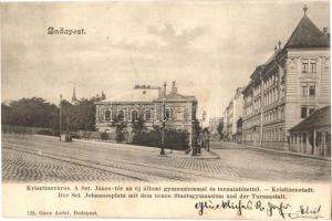 1901 Budapest I. Krisztinaváros, Szent János tér az új állami gimnáziummal és tornaintézettel / kristinenstadt, Der Sct. Johannesplatz mit dem neuen Staatsgymnasium und der Tunranstalt. Ganz Antal 122.