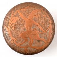 Díszes réz doboz, d: 11,5 cm