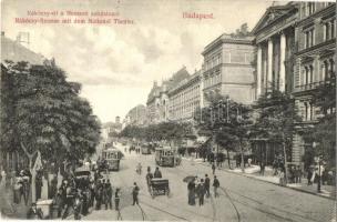 1910 Budapest VII. Kerepesi út (Rákóczi út), Nemzeti színház, villamosok (EK)