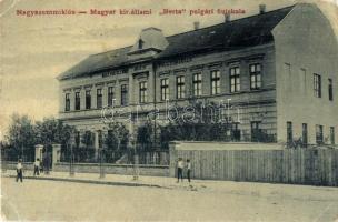 1910 Nagyszentmiklós, Sannicolau Mare; Magyar királyi állami "Berta" polgári fiúiskola. Wiener Náthán kiadása 1279. / boy school (EK)