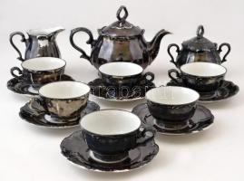 Bareuther Bavaria porcelán teás készlet (csésze+alj, cukortartó, kanna), jelzettek, kopásokkal, különböző méretben