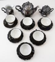 Bareuther Bavaria porcelán teás készlet (csésze+alj, cukortartó, kanna), jelzettek, kopásokkal, külö...