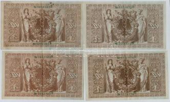 Német Birodalom 1910. 1000M piros (2x) és zöld (6x) pecsét, benne egyugrásos sorszámkövető pár T:II-...